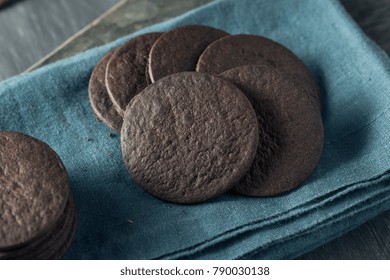 Homemade Round Chocolate Wafer Cookies In A Stack