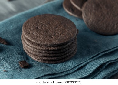 Homemade Round Chocolate Wafer Cookies In A Stack