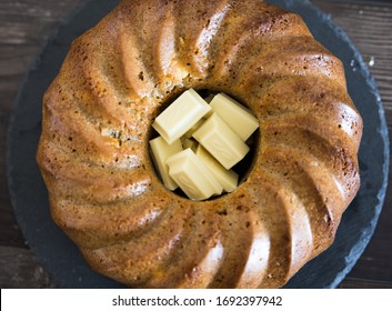 Homemade Round Yogurt Sponge Cake With White Chocolate Inside