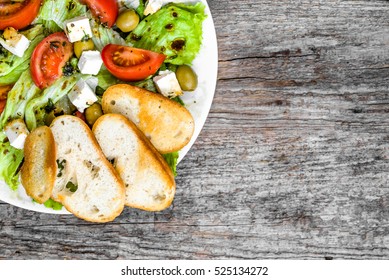 Homemade Salad, Vegetable Greek Salads, Overhead On Plate, Vegetarian Cuisine