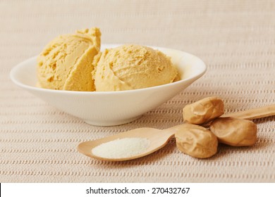 Homemade Salted Caramel Ice Cream With Salt And Toffee