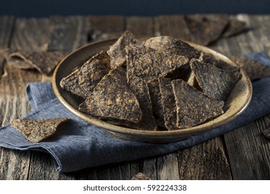 Homemade Salty Black Bean Tortilla Chips In A Bowl