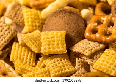 Homemade Salty Party Snack Mix With Cereal And Pretzels