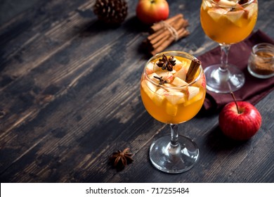 Homemade Sangria (apple Cider, Punch, Fruit Wine) For Autumn And Winter Holidays - Festive Christmas, Thanksgiving  Drinks.