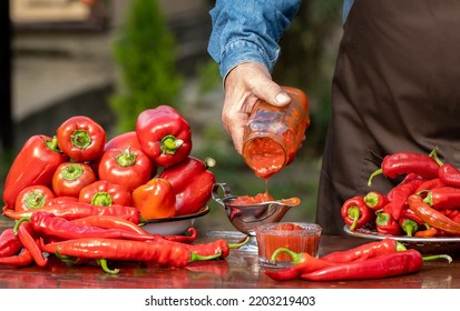 Homemade sauce, ketchup, lecho with a sweet bell peppers, hot pepper chilli - Powered by Shutterstock