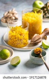 Homemade Sauerkraut. Probiotic Superfood made with cabbage, pineapple, ginger, lime and turmeric