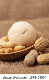 Homemade Scoop Of Peanut Ice Cream Or Peanut Butter Ice Cream With Peanuts