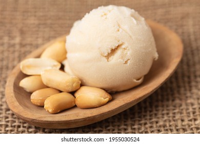 Homemade Scoop Of Peanut Ice Cream Or Peanut Butter Ice Cream With Peanuts