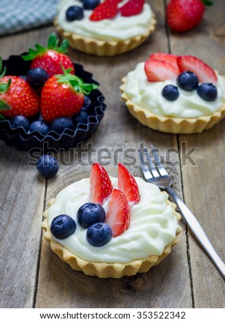 Similar – Image, Stock Photo Delicious strawberry tartlets with vanilla cream in heart shape