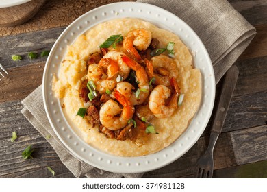 Homemade Shrimp and Grits with Pork and Cheddar - Shutterstock ID 374981128