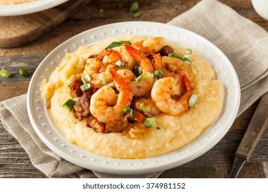 Homemade Shrimp and Grits with Pork and Cheddar - Shutterstock ID 374981152
