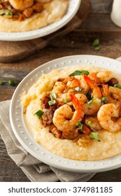 Homemade Shrimp and Grits with Pork and Cheddar - Shutterstock ID 374981185
