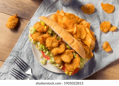 Homemade Shrimp Po Boy Sandwich with Lettuce and Tomato