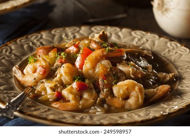 Homemade Shrimp And Sausage Cajun Gumbo Over Rice