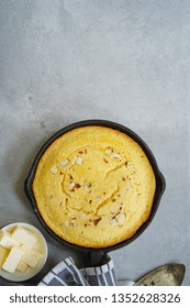 Homemade Skillet Corn Bread Overhead View