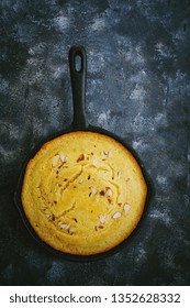 Homemade Skillet Corn Bread Overhead View