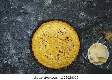 Homemade Skillet Corn Bread Overhead View