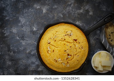 Homemade Skillet Corn Bread Overhead View