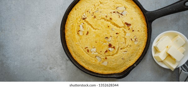 Homemade Skillet Corn Bread Overhead View