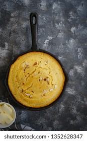 Homemade Skillet Corn Bread Overhead View