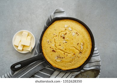 Homemade Skillet Corn Bread Overhead View