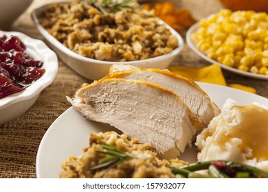 Homemade Sliced Turkey Breast For Thanksgiving Dinner