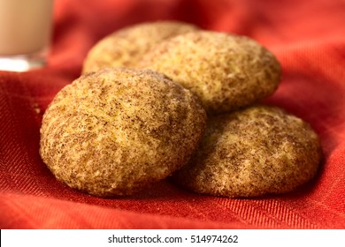 Homemade Snickerdoodle Cookies With Cinnamon And Sugar Coating, Photographed With Natural Light (Selective Focus, Focus In The Middle Of The Left Cookie And The Front Edge Of The Right One)