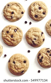 Homemade Soft And Chewy Chocolate Chip Cookies,top Down View