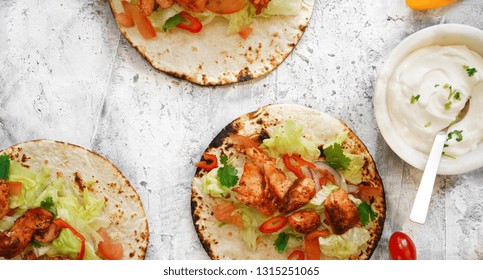 Homemade Soft Grilled Salmon Fish Tacos Drizzled With Sour Cream