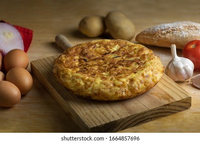 Homemade Spanish Potato Omelette Accompanied With Bread