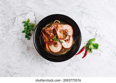 Homemade Spicy Seafood Big Prawn Noodle Soup