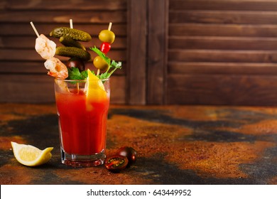 Homemade spicy vodka bloody mary cocktail