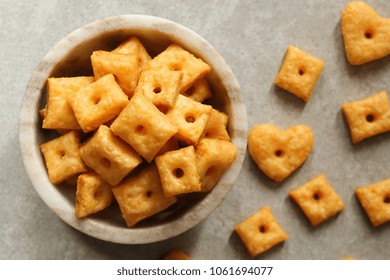 Homemade Square Cheese Crackers In A Bowl