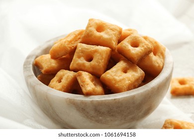 Homemade Square Cheese Crackers In A Bowl