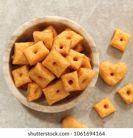 Homemade Square Cheese Crackers In A Bowl