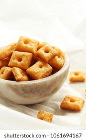 Homemade Square Cheese Crackers In A Bowl