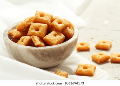 Homemade Square Cheese Crackers In A Bowl