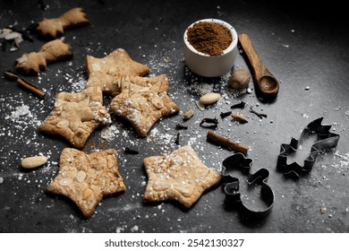 Homemade Star Shaped Christmas Cookies - Speculoo biscuit with spelt flour and almonds - Powered by Shutterstock