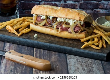 A Homemade Steak And Blue Cheese Hoagie Sandwich, Ready For Eating.