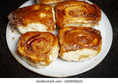 Homemade Sticky Buns On A Plate.