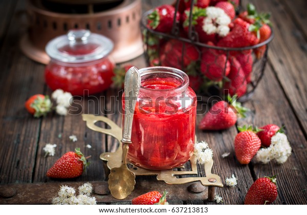 Homemade Strawberry Jam Marmalade Glass Jar Stock Photo (Edit Now ...