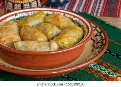 Homemade Stuffed Cabbage Leaves Sarma Sarmi Dolma Sarmale. Traditional Balkan Cuisine.