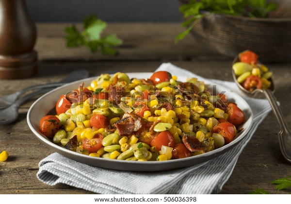 Homemade\
Succotash with Lima Beans Corn and\
Bacon
