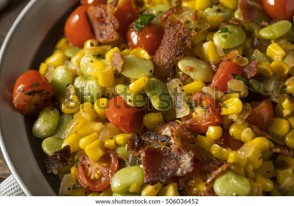 Homemade\
Succotash with Lima Beans Corn and\
Bacon