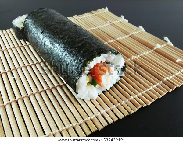 Homemade Sushi On Bamboo Sushi Rolling Stock Photo Edit Now