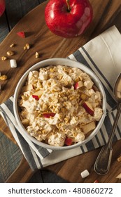 Homemade Sweet Candy Apple Salad With Peanuts And Marshmallows