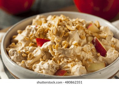 Homemade Sweet Candy Apple Salad With Peanuts And Marshmallows