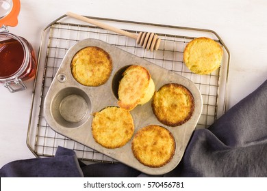 Homemade Sweet Cornbread In Cupcake Pan.