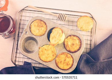 Homemade Sweet Cornbread In Cupcake Pan.