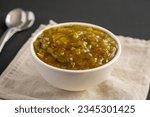 Homemade Sweet Pickle Relish in a Bowl, side view. 